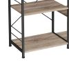 52 Inch Wood Bakers Rack, Kitchen Shelf, 6 Hooks, Workstation, Brown, Black