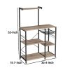 52 Inch Wood Bakers Rack, Kitchen Shelf, 6 Hooks, Workstation, Brown, Black