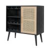 Dana 31 Inch Wood Wine Cabinet, 2 Shelves, 11 Racks, Rattan Door, Black