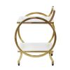 Sia 34 Inch Rolling Bar Cart, Round Steel Frame, Removable Trays White Gold
