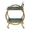 Sia 34 Inch Rolling Bar Cart, Round Steel Frame, Removable Trays Gray, Gold