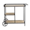 32 Inch Bar Cart, 3 Tiers, Fir Wood Shelves, Iron Frame, Black, Brown