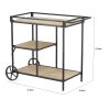 32 Inch Bar Cart, 3 Tiers, Fir Wood Shelves, Iron Frame, Black, Brown