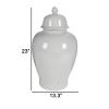 Deva 23 Inch Large Porcelain Ginger Jar, Classic White Glossy Finish