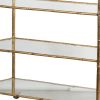 37 Inch Modern Bar Cart, 3 Tiers, Iron Frame, Glass Shelves, Antique Gold