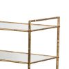 37 Inch Modern Bar Cart, 3 Tiers, Iron Frame, Glass Shelves, Antique Gold