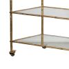 37 Inch Modern Bar Cart, 3 Tiers, Iron Frame, Glass Shelves, Antique Gold