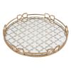 Sui 18 Inch Round Decorative Tray, Glass Bottom and Gold Geometric Frame