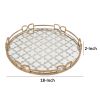 Sui 18 Inch Round Decorative Tray, Glass Bottom and Gold Geometric Frame