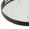 18 Inch Decorative Tray, Round Black Wood Frame, Mirrored Bottom