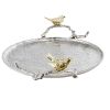 19 Inch Decorative Tray, Perched Birds, Silver Metal, Medium, Set of 2
