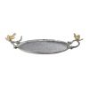 19 Inch Decorative Tray, Perched Birds, Silver Metal, Medium, Set of 2