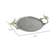 19 Inch Decorative Tray, Perched Birds, Silver Metal, Medium, Set of 2