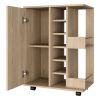 28 Inch Modern Bar Cabinet, 6 Compartments, Laminate Finish, Oak Brown