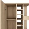 28 Inch Modern Bar Cabinet, 6 Compartments, Laminate Finish, Oak Brown