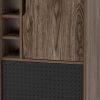 Nio 46 Inch Freestanding Bar Cabinet, Perforated Metal Door, Walnut Brown