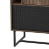 Nio 46 Inch Freestanding Bar Cabinet, Perforated Metal Door, Walnut Brown