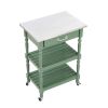 Irvin 33 Inch Kitchen Cart with Drawer and Shelves, Locking Wheels, Green
