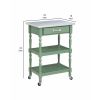 Irvin 33 Inch Kitchen Cart with Drawer and Shelves, Locking Wheels, Green