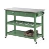 Irvin 44 Inch Modern Kitchen Island, 2 Drawers and Wheels, Wine Rack, Green