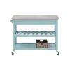 Bray 44 Inch Rolling Kitchen Bar Cart With Stainless Steel Top, Teal Blue