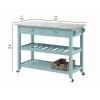 Bray 44 Inch Rolling Kitchen Bar Cart With Stainless Steel Top, Teal Blue