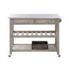 Kit 44 Inch Rolling Kitchen Island Bar Cart,Stainless Steel Top,Gray,Chrome