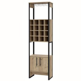 Art 71 Inch Modern Bar Cabinet, 16 Wine Cubbies, Steel Frame, Natural Brown