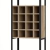 Art 71 Inch Modern Bar Cabinet, 16 Wine Cubbies, Steel Frame, Natural Brown