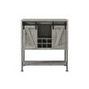 44 Inch Sliding Barn Door Wine Bar Cabinet, Smooth Gray Wood, Open Shelf