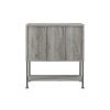 44 Inch Sliding Barn Door Wine Bar Cabinet, Smooth Gray Wood, Open Shelf