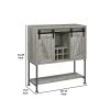 44 Inch Sliding Barn Door Wine Bar Cabinet, Smooth Gray Wood, Open Shelf