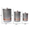 Benzara AMC0014 Galvanized Metal Lidded Canister With Copper Band, Set of Three, Gray