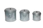 Benzara AMC0015 Galvanized Metal Lidded Canister With Ball Knob, Set of Three, Gray