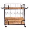 Metal Frame Bar Cart with Wooden Top and 2 Shelves, Black and Brown