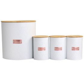Megachef Kitchen Food Storage And Organization 4 Piece Argyle Canister Set In White With Bamboo Lids